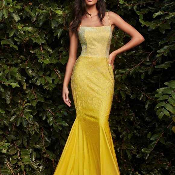 YELLOW COLOR PROM PARTY RHINESTONE FITTED PROM DRESS Long Dress CD0179 - Picture 2 of 8